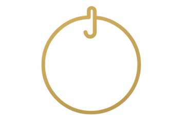 Circular gold ring with a dainty hook at the top, showcasing sleek and simplistic design, set against a see-through backdrop