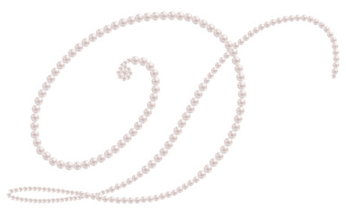 White Pearls Alphabet Letter D Luxury Text Design Vector Illustration.	