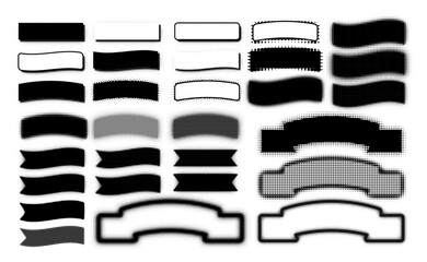 Halftone Banner Symbols, Fully Editable Vector of Banners in Halftone Pattern, Multiple Patterns of Banners