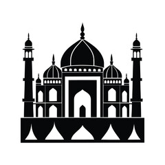 Black and white silhouette mosque large central dome