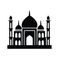 Black and white silhouette mosque large central dome