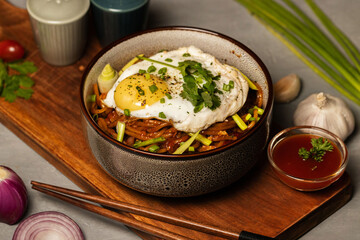 Stir-Fried Noodles with Fried Egg and Vegetables – Asian Cuisine Photography
