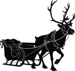 Silhouette of a majestic reindeer pulling a sleigh filled with gifts on a white background © Crazy Dreamy Boy