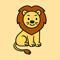 fun cute lion colored cartoon character isolated drawing line style sketch classic vintage design illustration