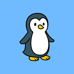 fun cute penguin colored cartoon character isolated drawing line style sketch classic vintage design illustration