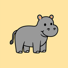 fun cute hippo colored cartoon character isolated drawing line style sketch classic vintage design illustration