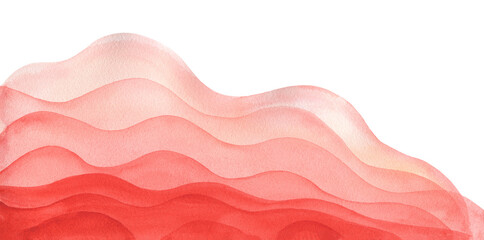 Artistic watercolour bright coral red diagonal wave layers paper cut effect border background. Hand painting rose colour watercolor overlay waves pattern frame for banner, invitation, poster design