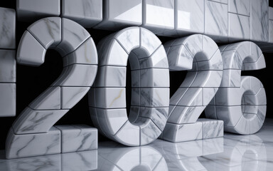 Marble blocks forming the year 2026 a concept for the upcoming new year representing future trends and forecasts