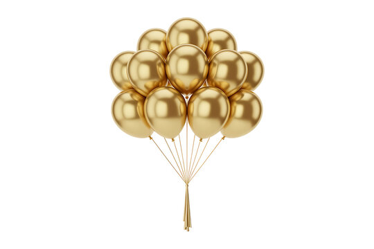 A cluster of shiny, golden balloons floats, suggesting celebration and joyous festivities.