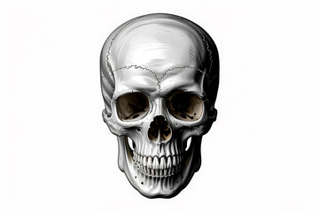 Obraz premium Detailed human skull rendered in grayscale, showcasing bone structure and mortality's stark reality.