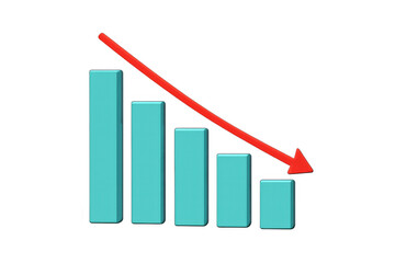 Bar chart showing financial downturn, declining investment, stock market loss, recession, crisis, and falling profits with red arrow