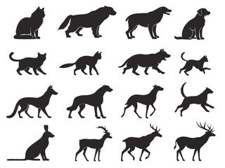 Obraz premium Silhouette collection of various animals including cats dogs hares and deer in different poses and styles created with generated ai