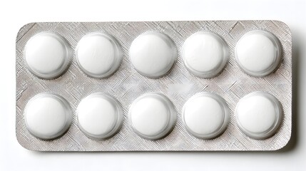 White pill container with 12 pills inside. The pills are in a row and the container is rectangular