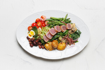 Gourmet Seared Tuna Nioise Salad with Fresh Vegetables and Potatoes