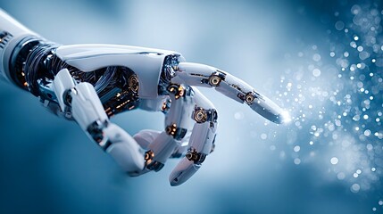 Robot hand touching digital data future technology