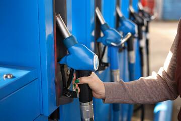 Close up of diesel and petrol fuel pistols at a gas station. The fuel crisis continues and the cost of fuel is going up © Nastasia