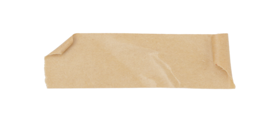 Curled Brown Kraft Paper Strip Isolated on transparent background, Wrinkled Torn Craft Paper Piece for Scrapbooking, Packaging, Design Elements.