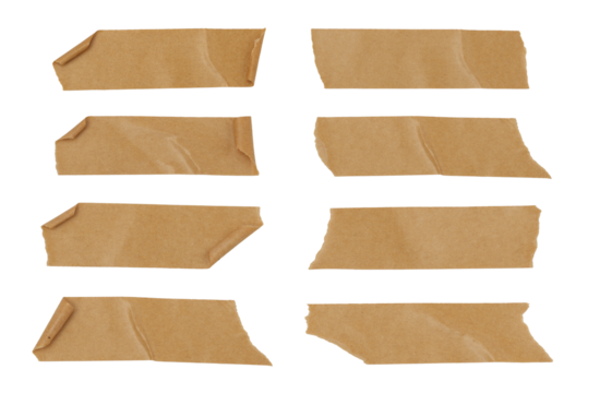 Old adhesive tape set isolated on a transparent background, strips of masking tape, Paper tape sticker with ripped edges