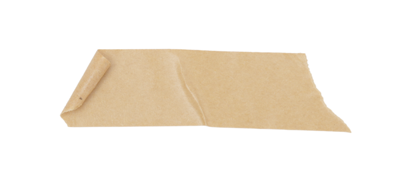 Curled Brown Kraft Paper Strip Isolated on transparent background, Wrinkled Torn Craft Paper Piece for Scrapbooking, Packaging, Design Elements.