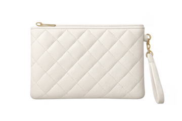 White quilted leather clutch bag with golden zipper
