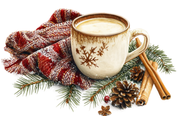 Creative flat lay of shopping magazine with festive drink reflecting holiday lifestyle and seasonal mood isolated on transparent background PNG