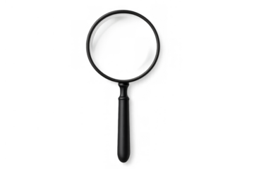 Magnifying glass showing search, research, and analysis concept, investigating and finding solutions, with a transparent background