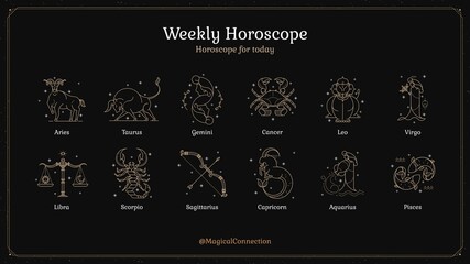 Astrology sign blog banner template, black and gold celestial design