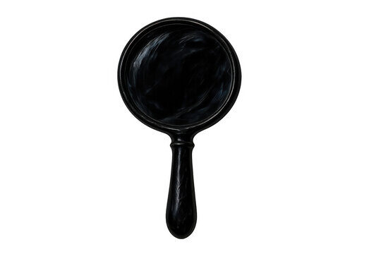 Scrying mirror reflecting dark cloudy mystery, a handheld antique tool for magic, divination, and fortune telling with transparent background