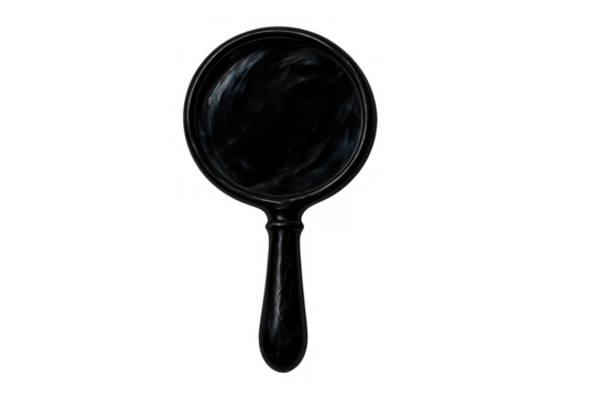 Scrying mirror reflecting dark cloudy mystery, a handheld antique tool for magic, divination, and fortune telling with transparent background
