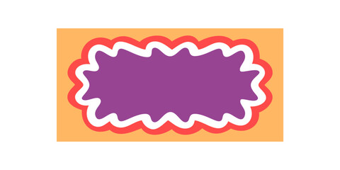 Groovy retro rectangle with wavy scallop border and funky shape in cartoon graphic style. Purple and orange background create a y2k pop frame, ideal for graphic projects or playful vintage art