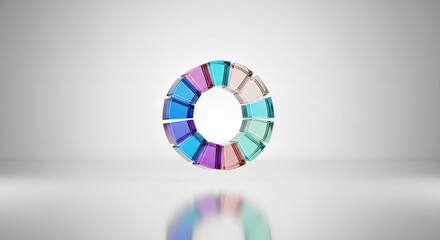 Obraz premium Floating glass cube ring in iridescent colours on white background