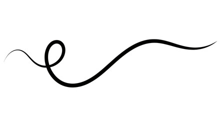 Elegant black calligraphic flourish swirls dynamically across a clean white background, perfect for decorative accents and elegant design elements.