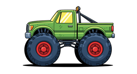 Naklejka premium Powerful green monster truck with massive tires ready to conquer any terrain for adventure or extreme sports themes