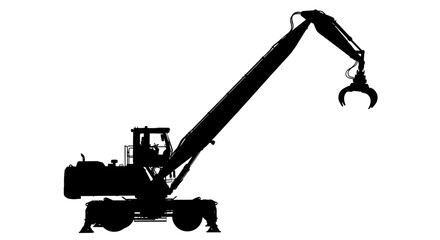 Powerful industrial grapple crane silhouette ready for heavy lifting and material handling in construction or recycling operations