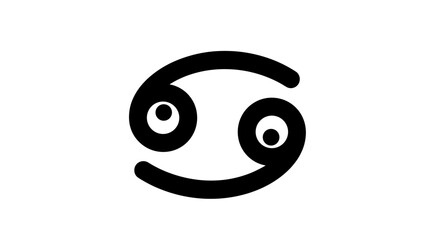 Playful cartoon crab zodiac symbol Cancer black icon on white background, cute and whimsical astrological sign for fun design
