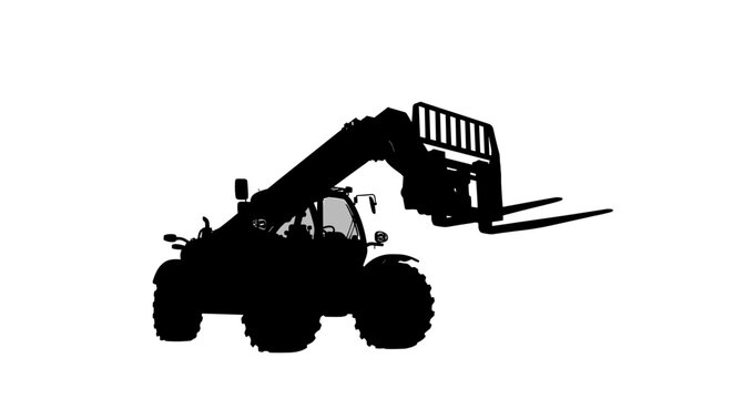 Powerful telehandler forklift silhouette lifting heavy loads, essential for construction and industrial projects, ready for action.