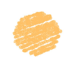 Round rough chalk box icon forms a yellow badge with a scribble look. Text label stands as bold graphic background and highlight. Text and badge combine for label creative design concept.