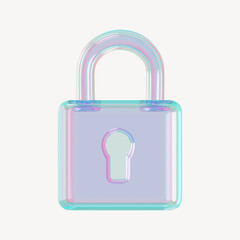 Holographic transparent padlock ion, cybersecurity remix