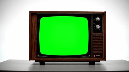 Vintage Television Green Screen on Table Retro TV Mockup Media