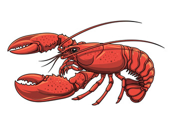 Illustrated Red Lobster with Large Claws and Antennae.