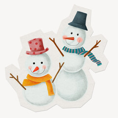 Winter snowmen clipart sticker, paper craft collage element