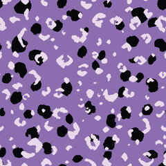 Abstract modern leopard seamless pattern. Animals trendy background. Purple and black decorative vector stock illustration for print, card, postcard, fabric, textile. Modern ornament of stylized skin.