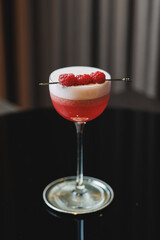 Elegant Raspberry Cocktail with Foam and Fresh Berry Garnish