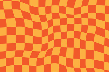 Orange and Yellow Wavy Checkered Pattern Checkerboard Design Seamless Retro Aesthetic