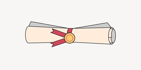 Graduate diploma folded, education illustration