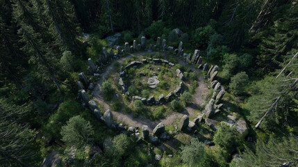 Fototapeta premium magical stone circle in the middle of a dense forest 