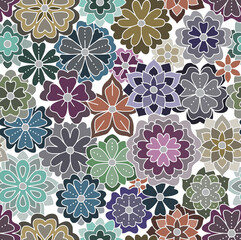 A hand-drawn floral pattern in bright colors.Seamless pattern.