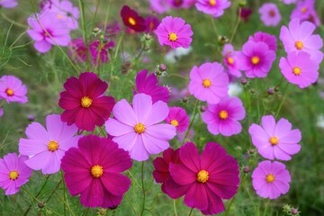 コスモス咲き誇る秋の風景
