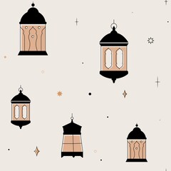 Aesthetic Ramadan pattern background, flat brown earth tone design