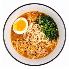 Ramen Bowl Isolated on White Background — Japanese Noodle Soup with Egg and Toppings